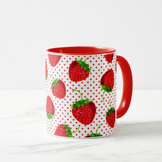 Red Ripe Strawberry and Dots Pattern Tasse (VorderseiteRechts)
