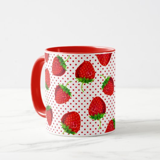 Red Ripe Strawberry and Dots Pattern Tasse (Vorderseite Links)