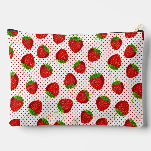 Red Ripe Strawberry and Dots Pattern Zubehörtasche (Rückseite)