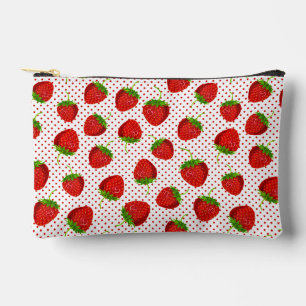 Red Ripe Strawberry and Dots Pattern Zubehörtasche