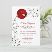 Red Rising Sun White Cherry Blossom | Hochzeit Einladung (Stehend Vorderseite)