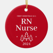 Red RN Nurse First Christmas Keramik Ornament (Vorne)