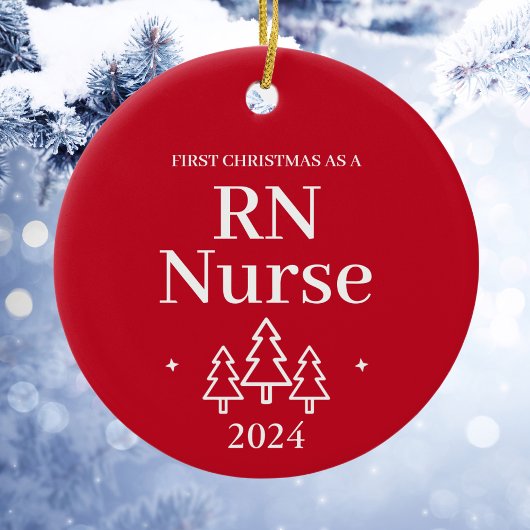 Red RN Nurse First Christmas Keramik Ornament