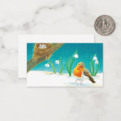 Red Robin Bird (Erithacus rubecula) & Snowdrops Mitteilungskarte (Vorderseite/Rückseite Beispiel)