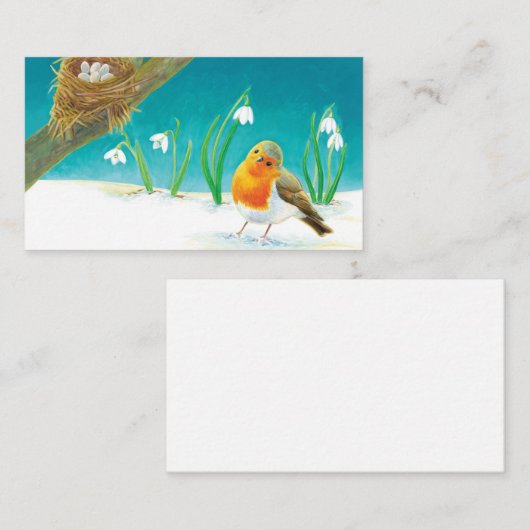 Red Robin Bird (Erithacus rubecula) & Snowdrops Mitteilungskarte (Vorne/Hinten)