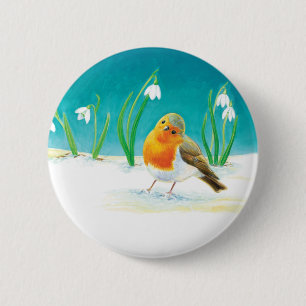 Red Robin Bird Illustration Button