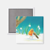 Red Robin Bird Illustration Magnet (Vorderseite/Rückseite)