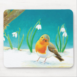 Red Robin Bird Illustration Mousepad