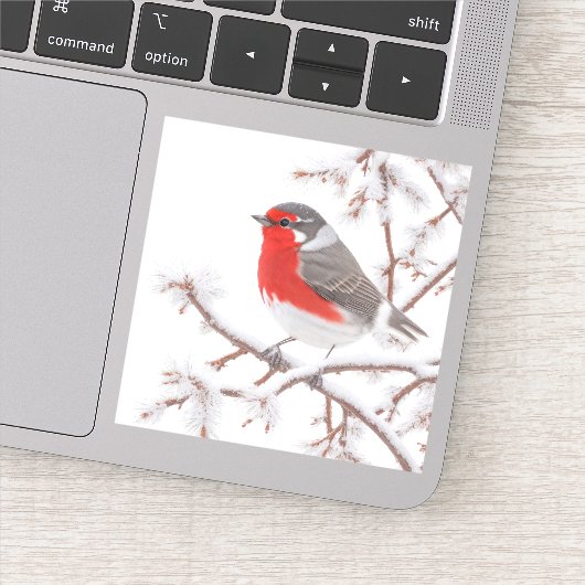 Red Robin Bird in Snow Aufkleber (Detail)