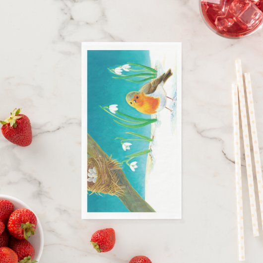 Red Robin Bird & Snowdrops Illustration Serviette (Beispiel)