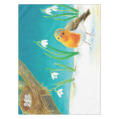 Red Robin Bird & Snowdrops Illustration Tischdecke (Vorderseite)