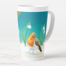 Red Robin Bird & Spring Snowdrops Illustration Milchtasse