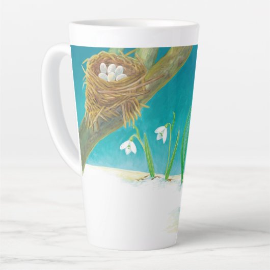 Red Robin Bird & Spring Snowdrops Illustration Milchtasse (Linke Ecke)