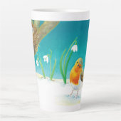 Red Robin Bird & Spring Snowdrops Illustration Milchtasse (Vorderseite)