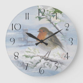Red Robin Bird Winter Christmas Große Wanduhr