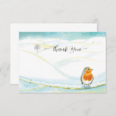 Red Robin Bird & Winter Landscape Illustration Dankeskarte (Vorne/Hinten)