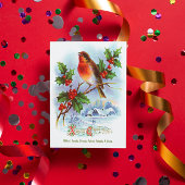 Red Robin Christmas Holly Vintag Grußtext Einladung