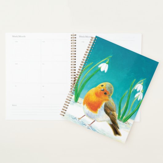 Red Robin Early Spring Snowdrops Illustration Planer (Anzeige)