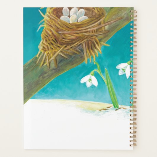 Red Robin Early Spring Snowdrops Illustration Planer (Rückseite)
