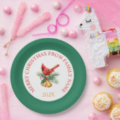 Red Robin & Gold Weihnachtsglocken auf Weiß & Grün Pappteller (Party)