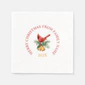 Red Robin & Gold Weihnachtsglocken auf Weiß & Grün Serviette (Vorderseite)