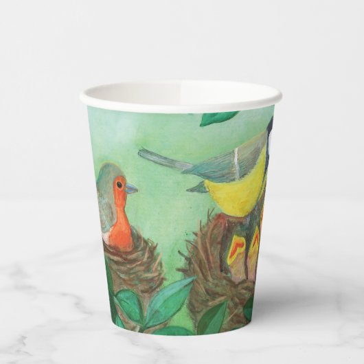 Red Robin, Great Tit and Baby Birds im Frühjahr Pappbecher (Links)