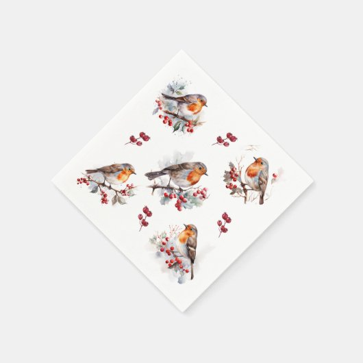 Red Robin Holly Christmas Serviette (Ecke)