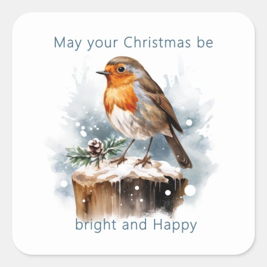 Red Robin Pine Cone Weihnachten Quadratischer Aufkleber (Vorderseite)