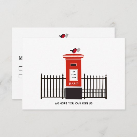 Red Robin Post Box Hochzeit RSVP Karte (Vorne/Hinten)