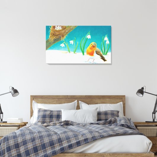 Red Robin Spring Snowdrops Illustration Leinwanddruck (Insitu (Schlafzimmer))