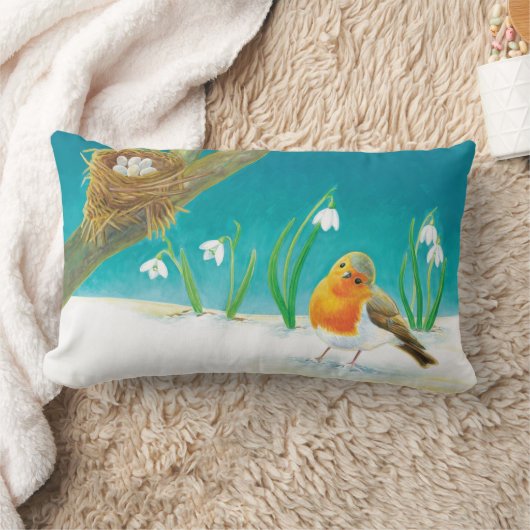 Red Robin Spring Snowdrops Lendenkissen (Decke)