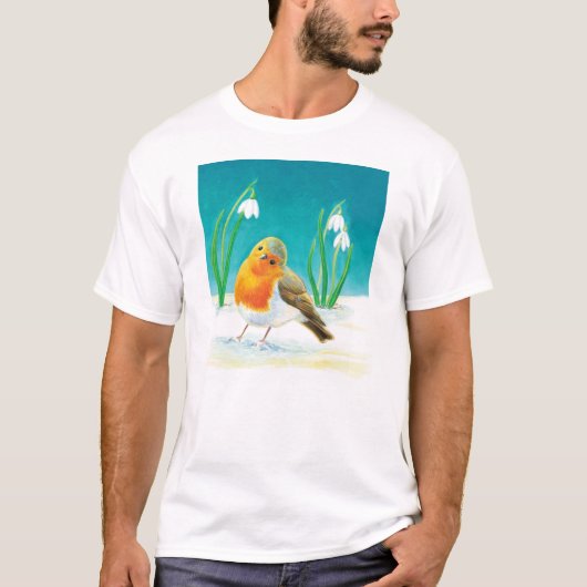Red Robin und Snowdrops T-Shirt (Vorderseite)