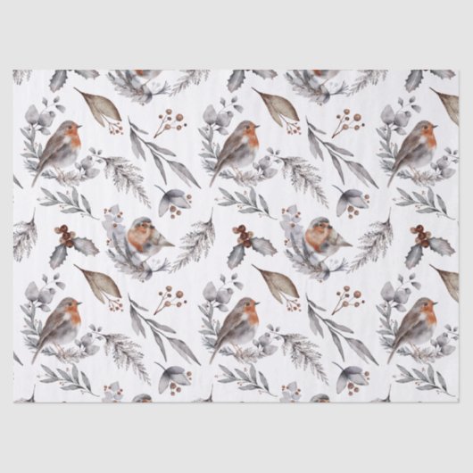 Red Robin Watercolor Botanischer Weihnachtsfeierta Seidenpapier (Vorderseite)