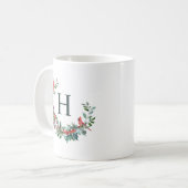 Red Robin Wreath Holiday Monogram Kaffeetasse (Vorderseite Links)