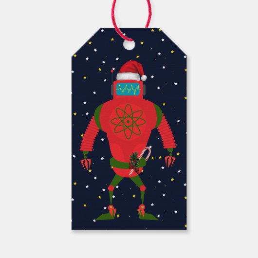 Red Robot Santa in Space - Weihnachten Geschenkanhänger (Vorderseite)