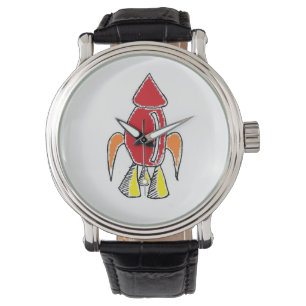 Red Rocket Ship Spaceship Niedlicher Cartoon Armbanduhr