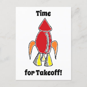 Red Rocket Ship Spaceship Niedlicher Cartoon Postkarte