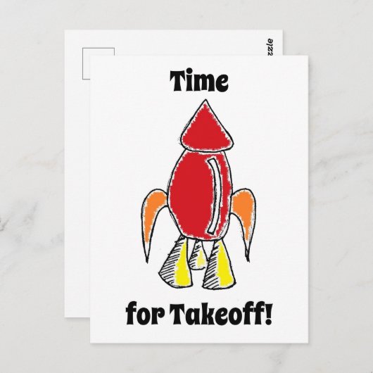 Red Rocket Ship Spaceship Niedlicher Cartoon Postkarte (Vorne/Hinten)