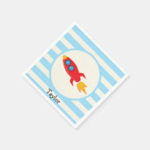 Red Rocket Space Ship; Light Blue Stripes Serviette (Ecke)
