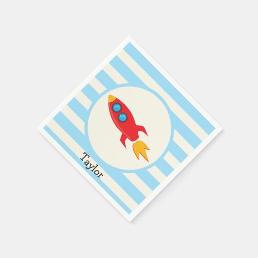 Red Rocket Space Ship; Light Blue Stripes Serviette (Ecke)