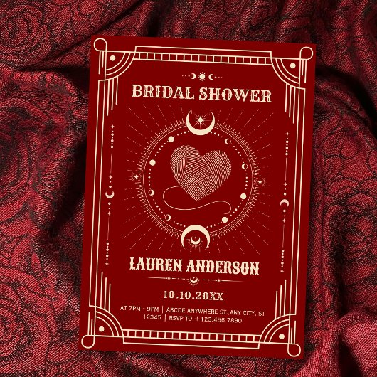 Red romance  boho mystical moon bridal shower einladung
