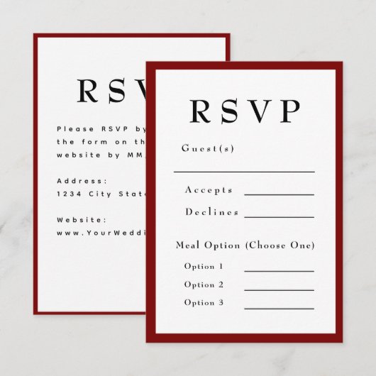 Red Romantic and Timeless Wedding RSVP Karte (Vorne/Hinten)