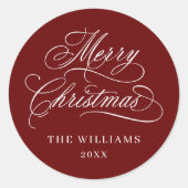 Red Romantic Calligraphy Frohe Weihnachten Runder Aufkleber (Vorderseite)