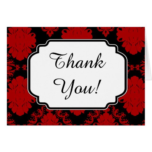 Red Romantic Damask geklappt Dankeschön Karte (Vorderseite (Horizontal))