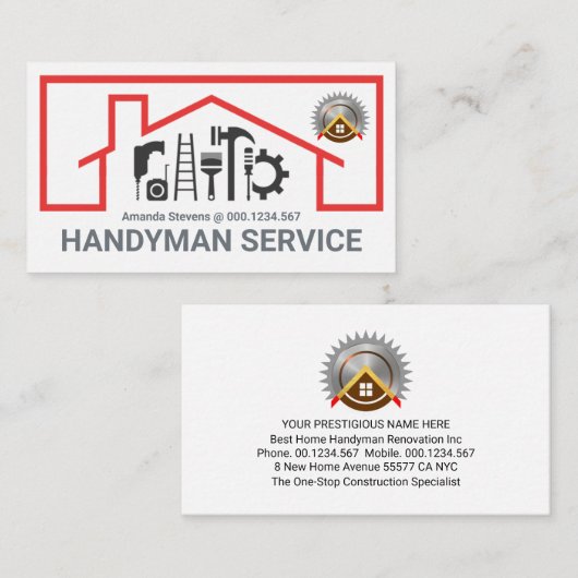 Red Roof Building Repair Tools Frame Visitenkarte (Vorne/Hinten)