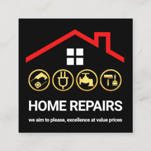 Red Roof Frame Handyman Icons Quadratische Visitenkarte