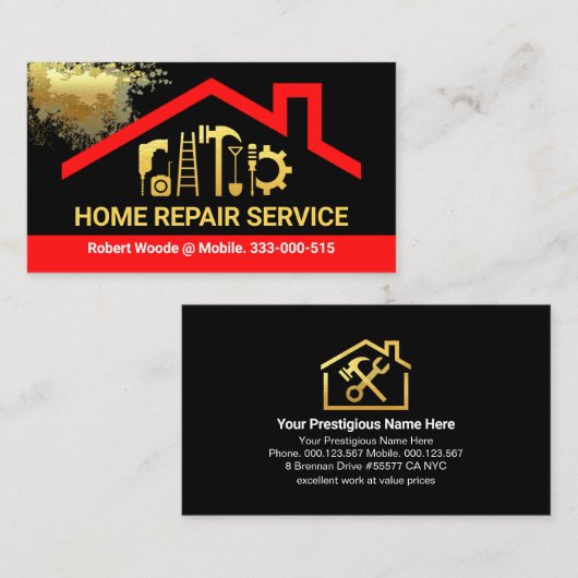 Red Roof Gold Paint Spritzer Visitenkarte (Vorne/Hinten)