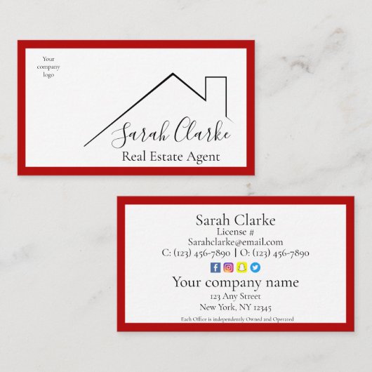 Red Roof Top Business Card Visitenkarte (Vorne/Hinten)