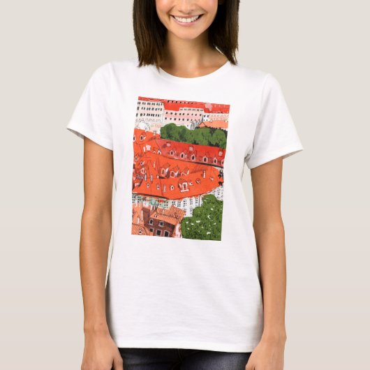 Red Roofs Prag Tschechische Stadtbild Papier Colla T-Shirt (Vorderseite)
