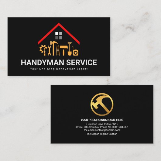 Red Rooftop Gebäude Handyman Tools Zuhause Reparat Visitenkarte (Vorne/Hinten)
